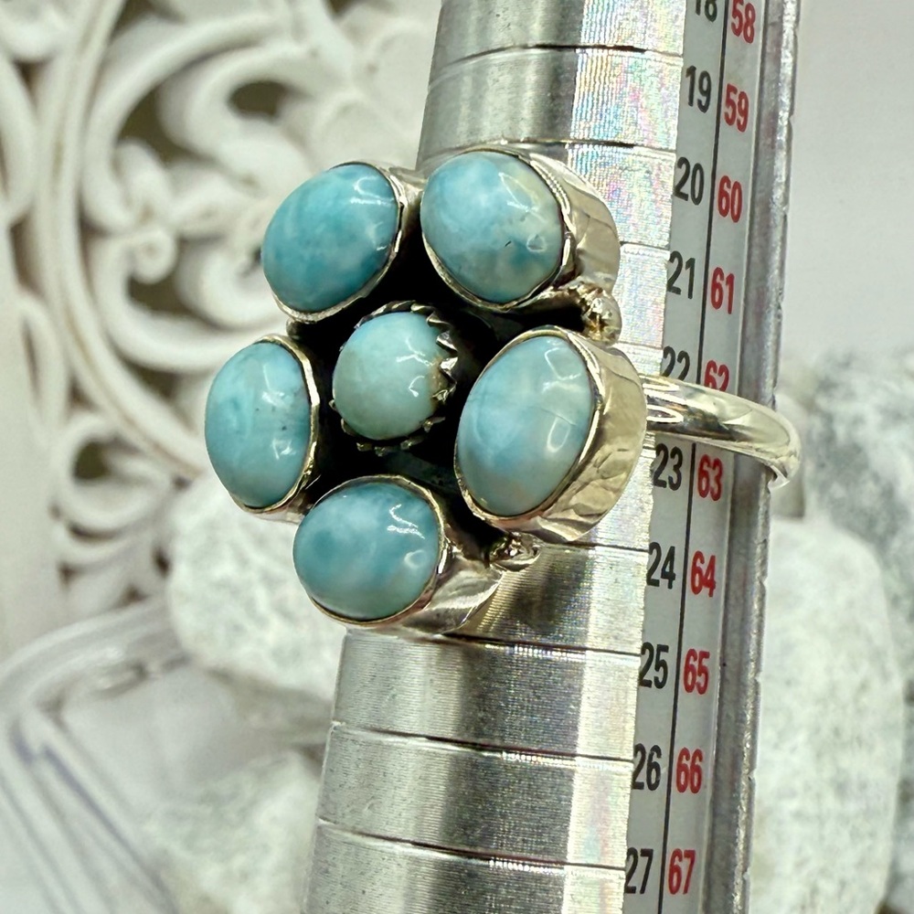 Sterling Silver Larimar Floral Cluster Ring Size 10 Boho Southwestern 925 - Picture 14 of 17